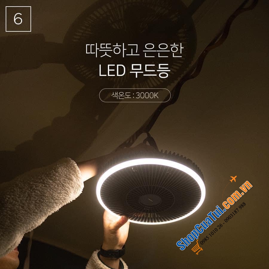 Quạt tích điện MOOAS 7 cánh 28cm, Pin 10.000mp khoẻ khủng khiếp > 10 tiếng, có đèn LED tiện cầm đi cắm trại, du lịch