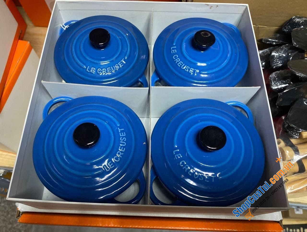 BỘ 4 NỒI MINI LE CREUSET MINI-BRATER 10cm BLUE MARSEILLE - MÀU XANH DƯƠNG.