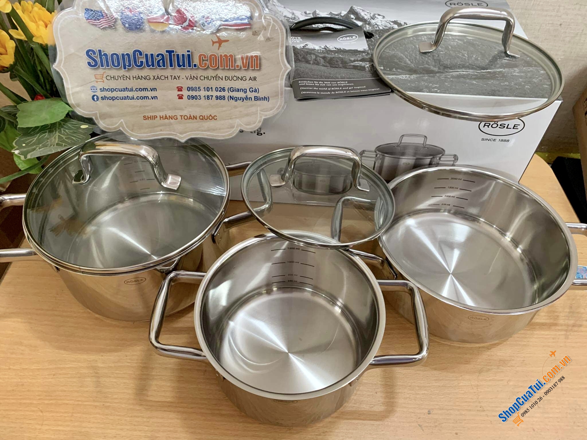 Bộ nồi Rösle Moments 13308 gồm 3 món - phù hợp với gia đình ít người: 1 nồi 16cm và 2 nồi 20cm khác dung tích