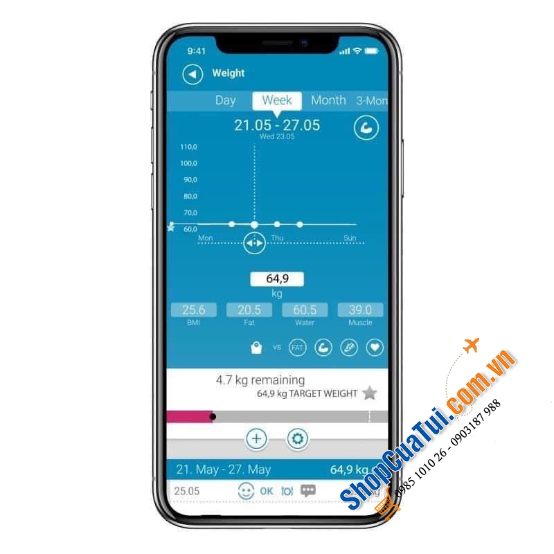 Cân Điện Tử Medisana 40503 BS 602 Connect  - Kết nối với Wifi đo trọng lượng, lượng mỡ, lượng nước, tỷ lệ phần trăm cơ, trọng lượng xương, BMI và BMR