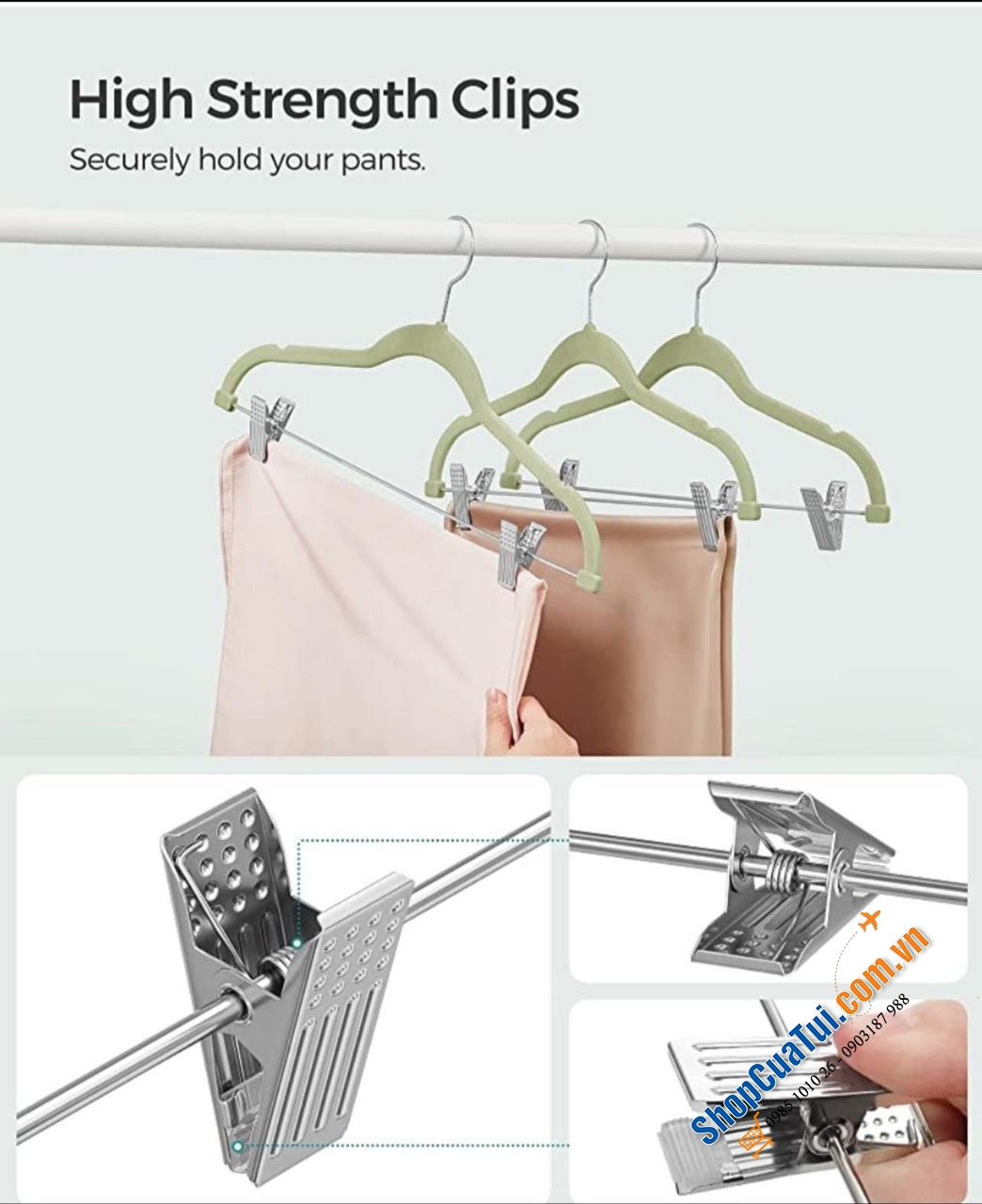 Set 30 mắc quần áo phủ nhung kèm kẹp treo quần, váy Songmics - Móc quần áo model 2023