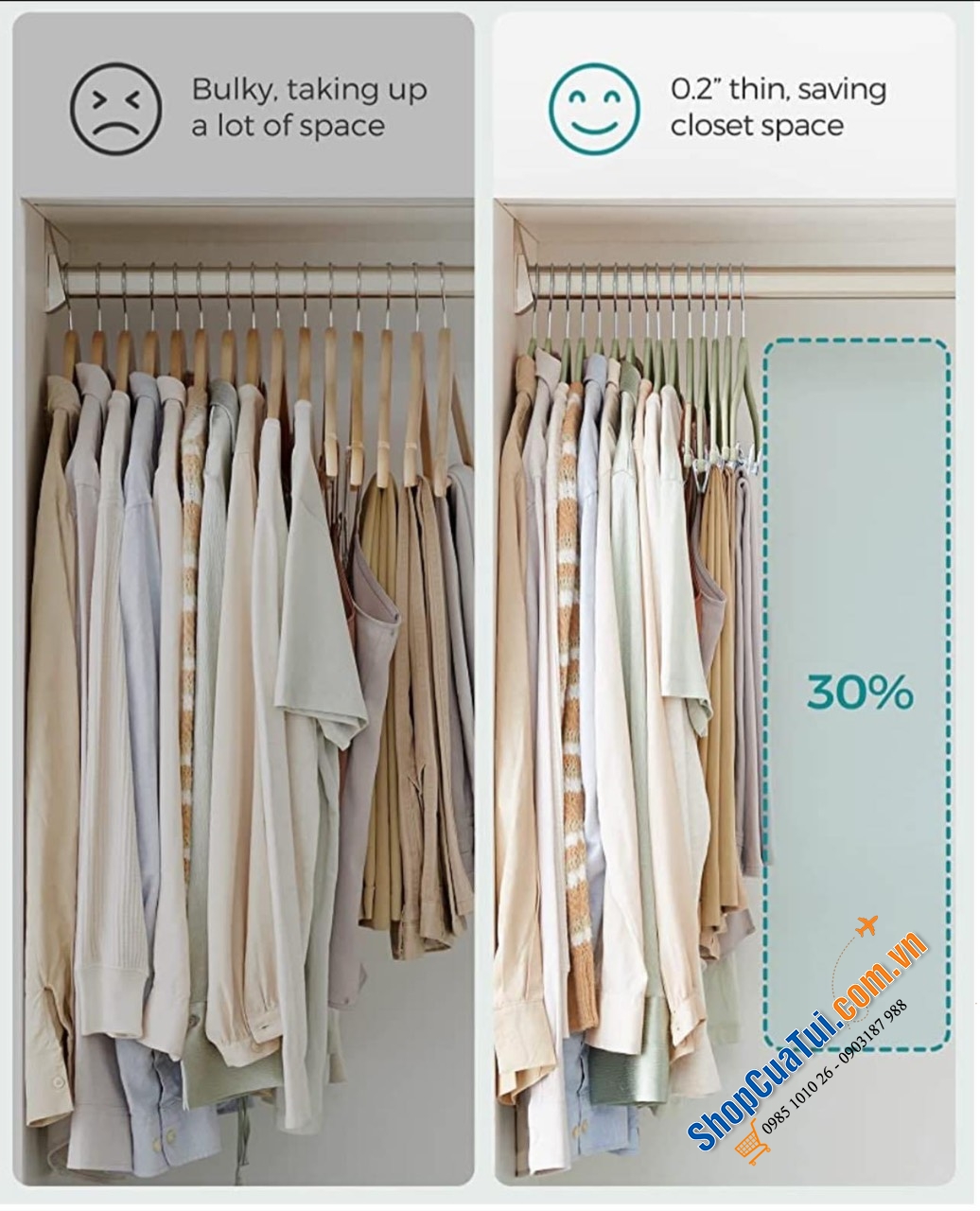 Set 30 mắc quần áo phủ nhung kèm kẹp treo quần, váy Songmics - Móc quần áo model 2023