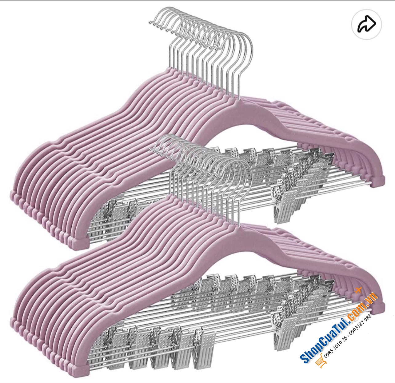 Set 30 mắc quần áo phủ nhung kèm kẹp treo quần, váy Songmics - Móc quần áo model 2023
