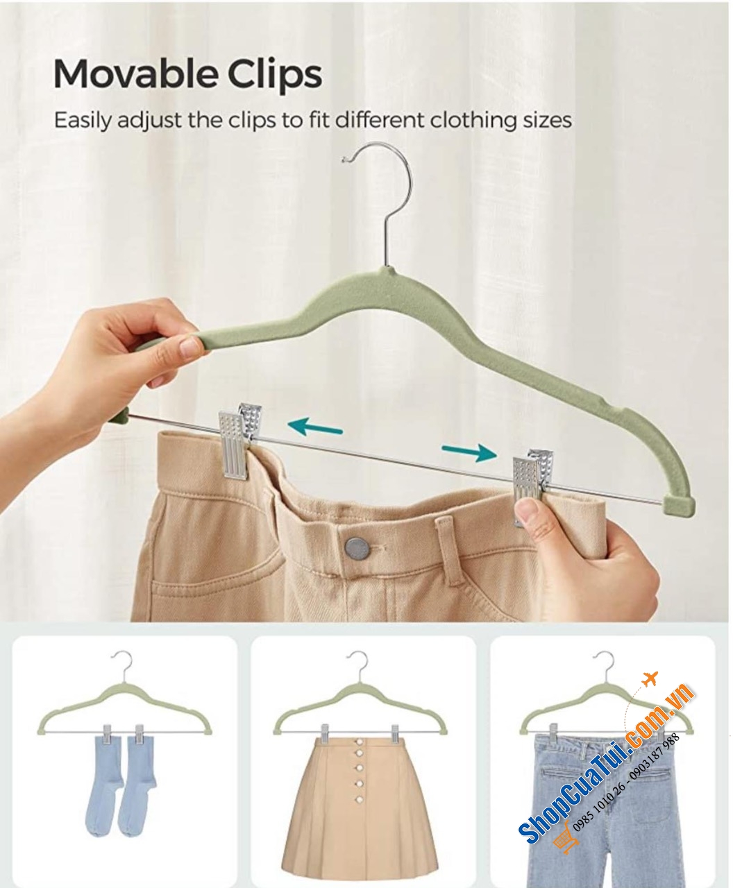 Set 30 mắc quần áo phủ nhung kèm kẹp treo quần, váy Songmics - Móc quần áo model 2023