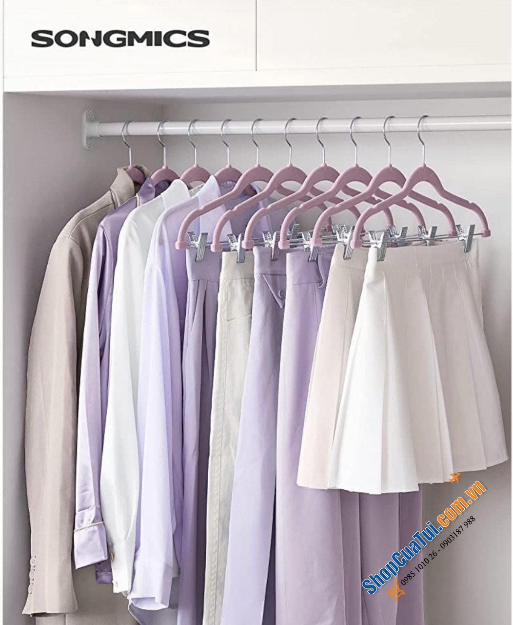 Set 30 mắc quần áo phủ nhung kèm kẹp treo quần, váy Songmics - Móc quần áo model 2023