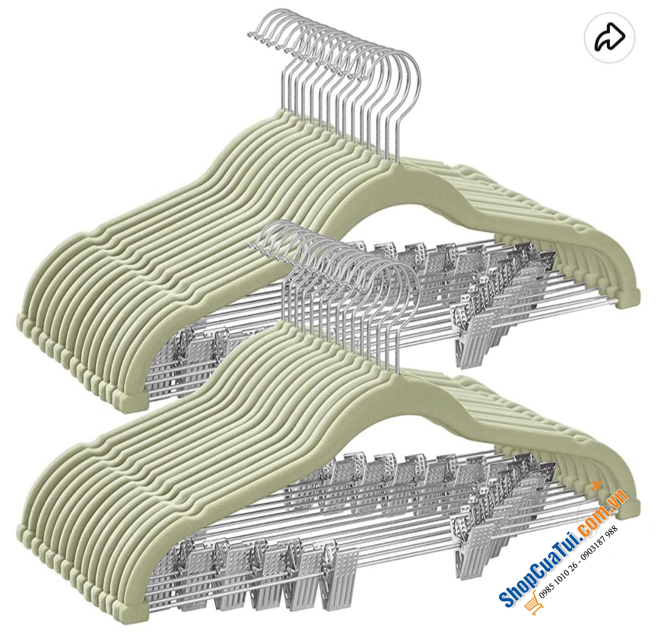 Set 30 mắc quần áo phủ nhung kèm kẹp treo quần, váy Songmics - Móc quần áo model 2023