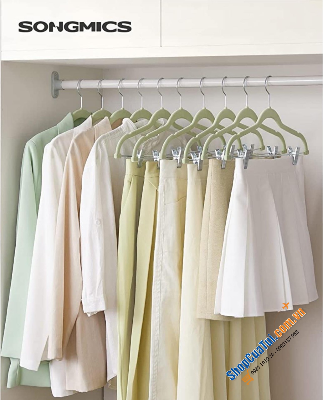 Set 30 mắc quần áo phủ nhung kèm kẹp treo quần, váy Songmics - Móc quần áo model 2023
