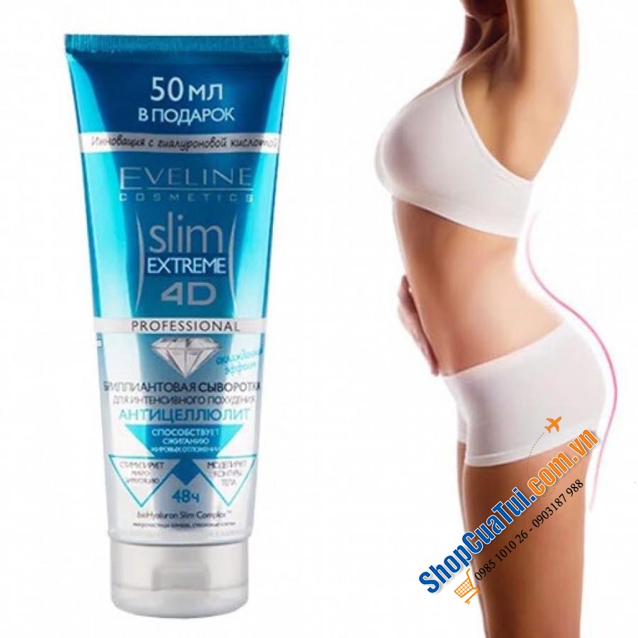 KEM GIẢM BÉO TAN MỠ TINH THỂ KIM CƯƠNG SLIM 4D EVELINE 250ml XANH CỦA NGA - An toàn, hiệu quả, cho cơ thể thon gọn
