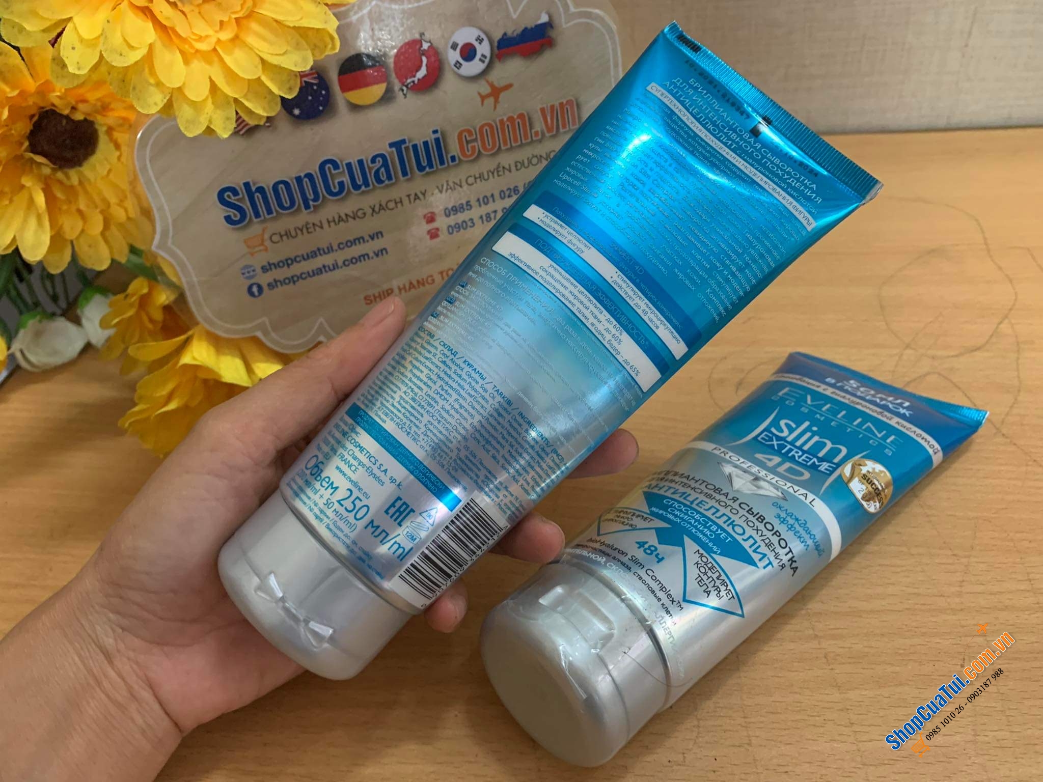 KEM GIẢM BÉO TAN MỠ TINH THỂ KIM CƯƠNG SLIM 4D EVELINE 250ml XANH CỦA NGA - An toàn, hiệu quả, cho cơ thể thon gọn