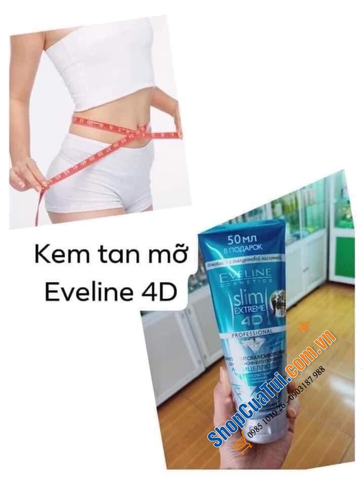 KEM GIẢM BÉO TAN MỠ TINH THỂ KIM CƯƠNG SLIM 4D EVELINE 250ml XANH CỦA NGA - An toàn, hiệu quả, cho cơ thể thon gọn