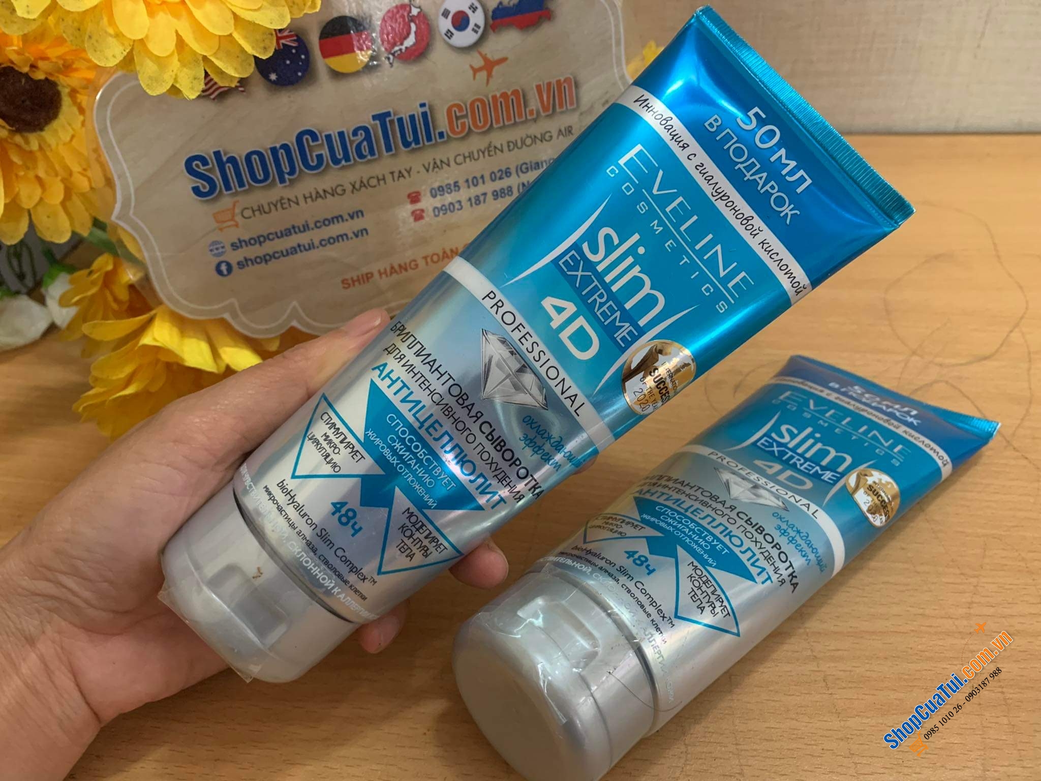 KEM GIẢM BÉO TAN MỠ TINH THỂ KIM CƯƠNG SLIM 4D EVELINE 250ml XANH CỦA NGA - An toàn, hiệu quả, cho cơ thể thon gọn
