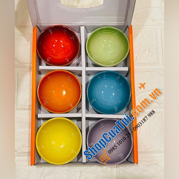 Set 6 bát chấm Creuset cầu vồng size 50ml xinh xinh, đường kính 6.5cm, cao 3cm