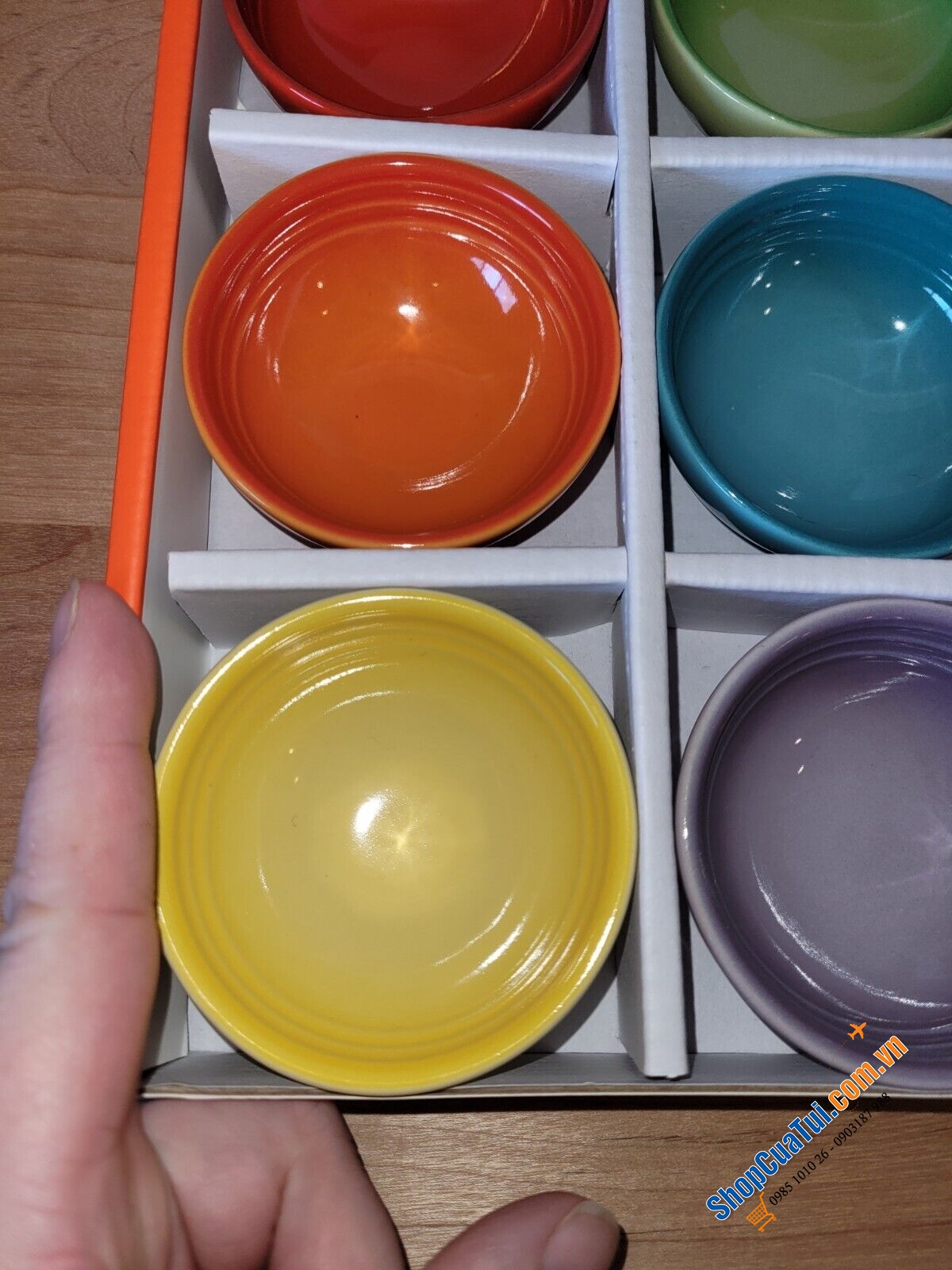 Set 6 bát chấm Creuset cầu vồng size 50ml xinh xinh, đường kính 6.5cm, cao 3cm