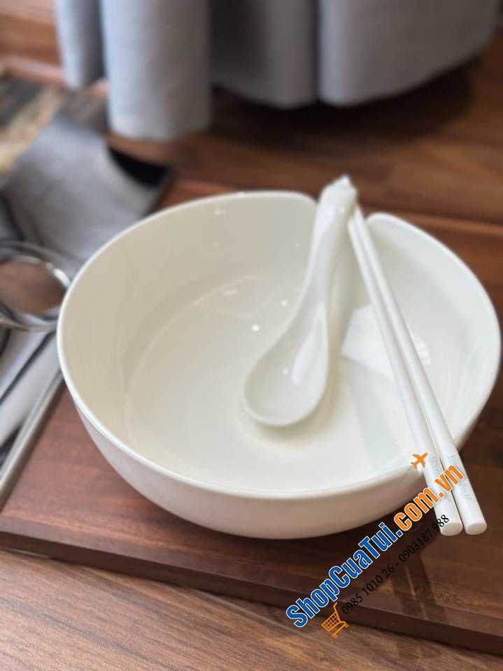 Set bát ăn phở Villeroy & Boch -  Made in Germany - gồm:  1 bát ăn phở 20.5cm; 1 đôi đũa, 1 thìa sứ, 1 đĩa dài