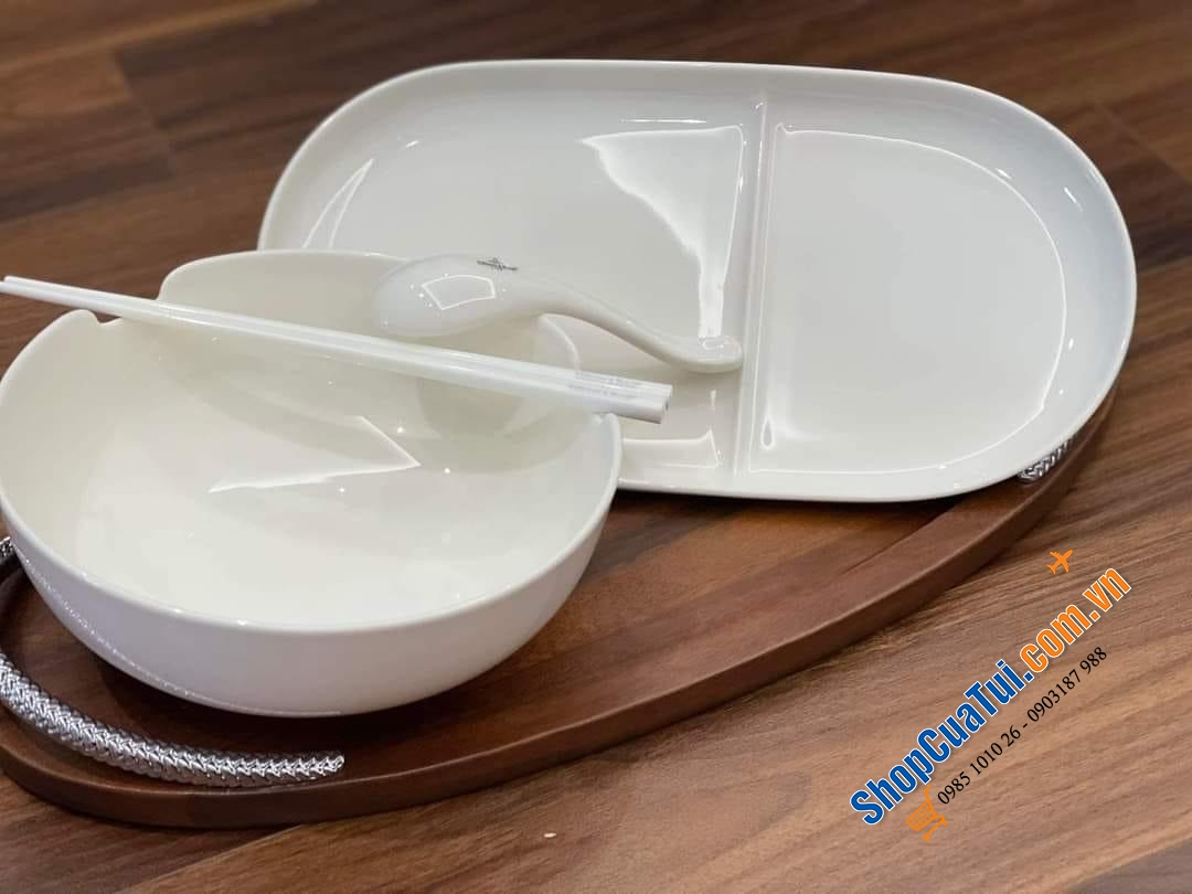 Set bát ăn phở Villeroy & Boch -  Made in Germany - gồm:  1 bát ăn phở 20.5cm; 1 đôi đũa, 1 thìa sứ, 1 đĩa dài