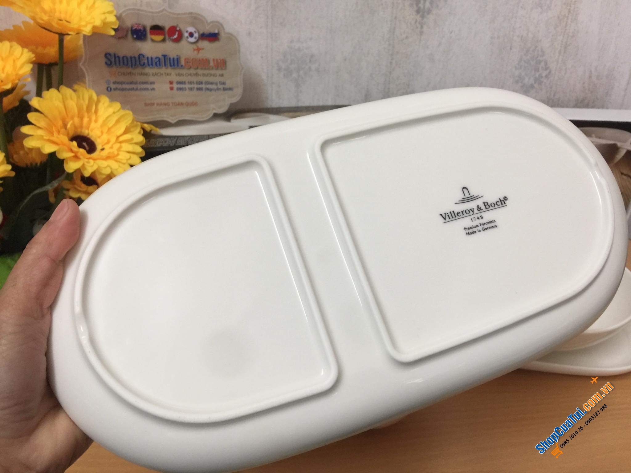 Set bát ăn phở Villeroy & Boch -  Made in Germany - gồm:  1 bát ăn phở 20.5cm; 1 đôi đũa, 1 thìa sứ, 1 đĩa dài