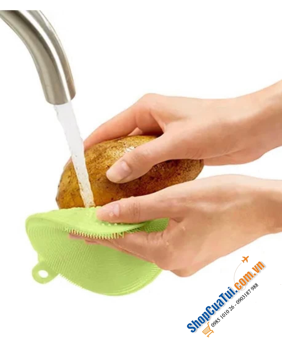 TẤM RỬA BÁT SILICON 2 MẶT TCHIBO XANH VÀNG.