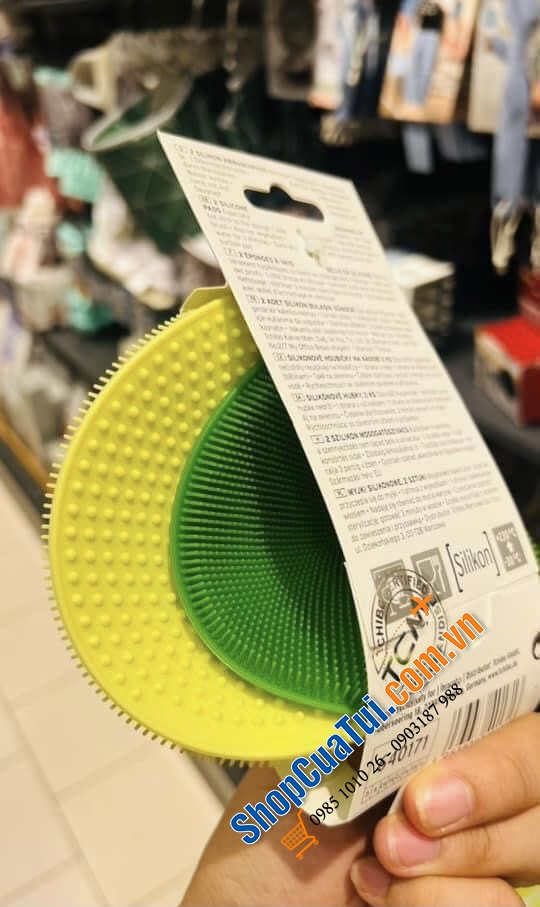 TẤM RỬA BÁT SILICON 2 MẶT TCHIBO XANH VÀNG.