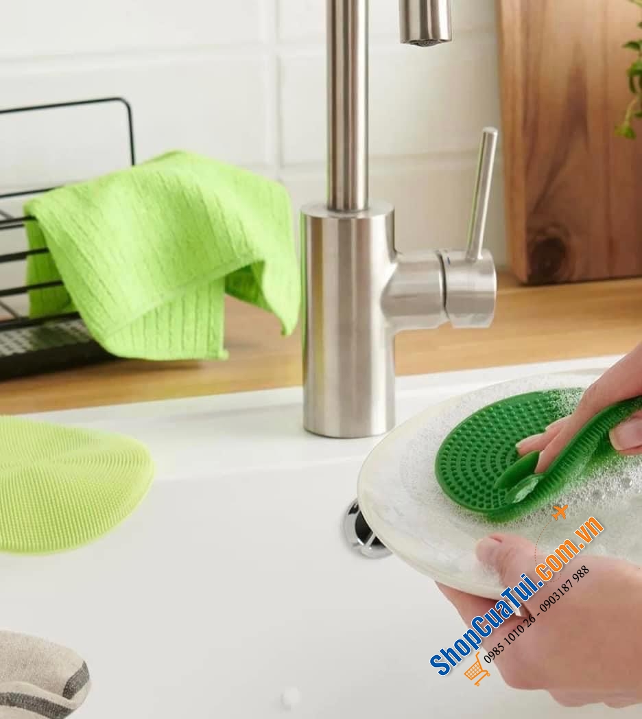 TẤM RỬA BÁT SILICON 2 MẶT TCHIBO XANH VÀNG.