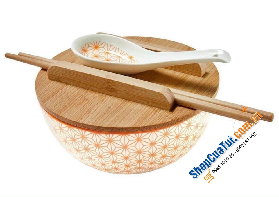 Sét bát ăn Mỳ , Phở ERNESTO®, nắp tre, 4 món.