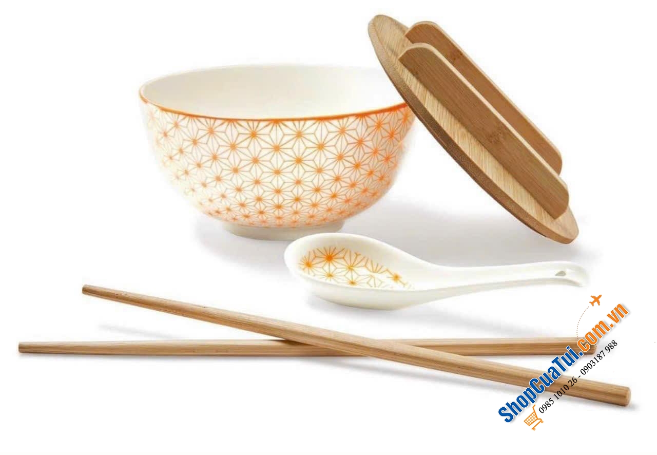 Sét bát ăn Mỳ , Phở ERNESTO®, nắp tre, 4 món.