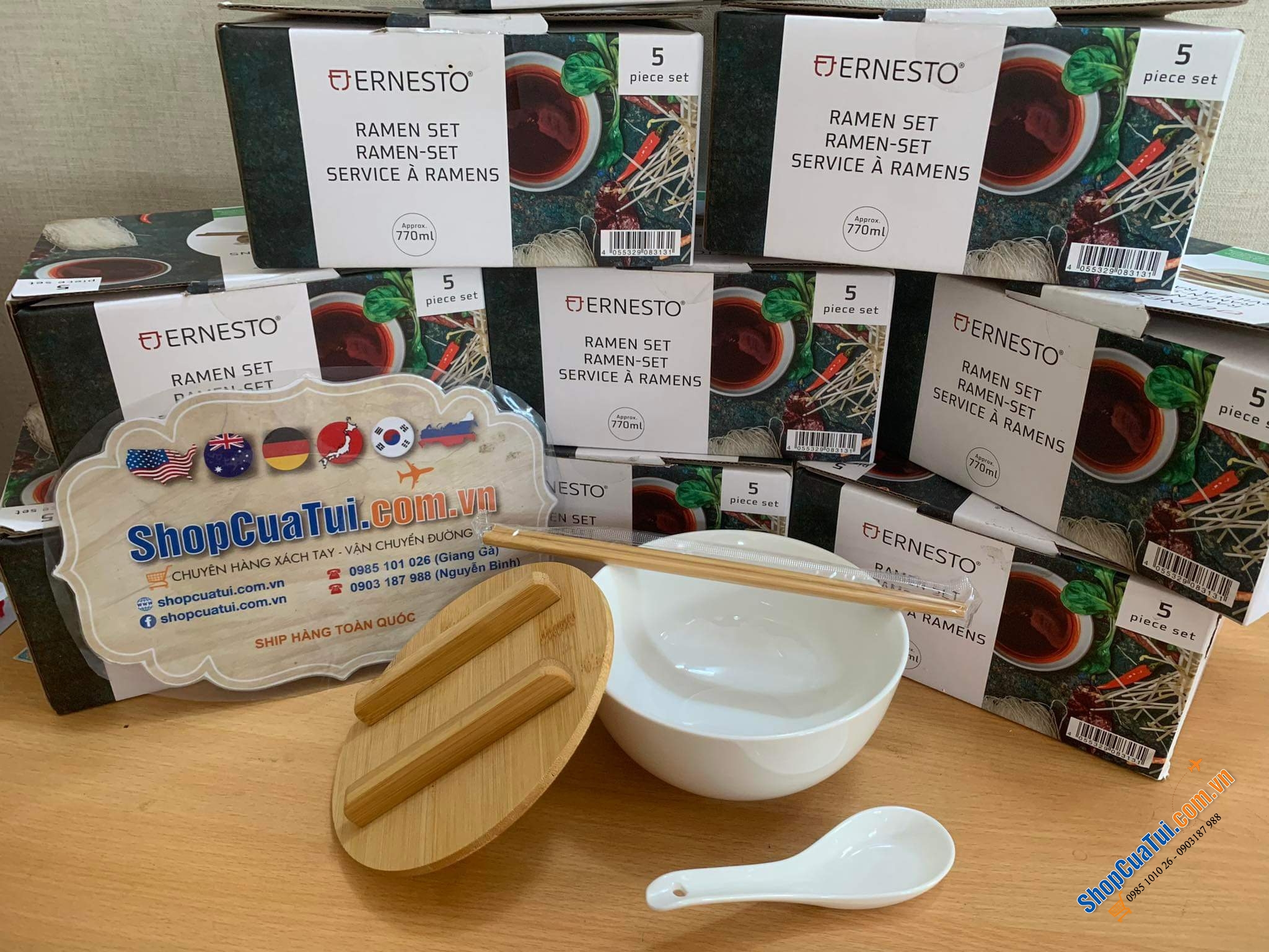 Sét bát ăn Mỳ, ăn Phở ERNESTO®, nắp tre, 4 món