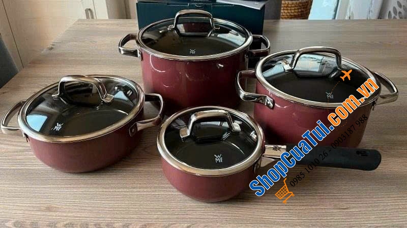 BỘ NỒI WMF FUSIONTEC FT Mineral 3 NỒI 1 QUÁNH - Màu đỏ đỗ - CAO CẤP - MADE IN GERMANY