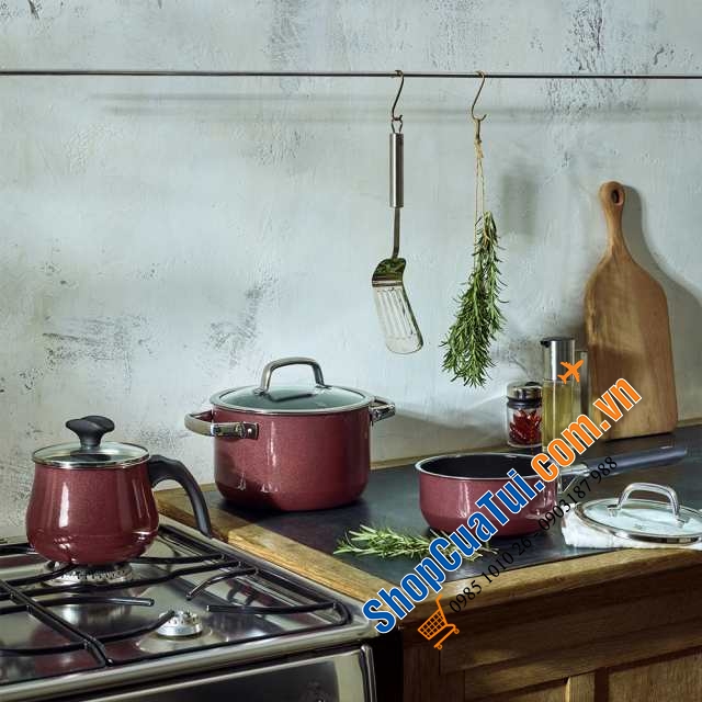 BỘ NỒI WMF FUSIONTEC FT Mineral 3 NỒI 1 QUÁNH - Màu đỏ đỗ - CAO CẤP - MADE IN GERMANY