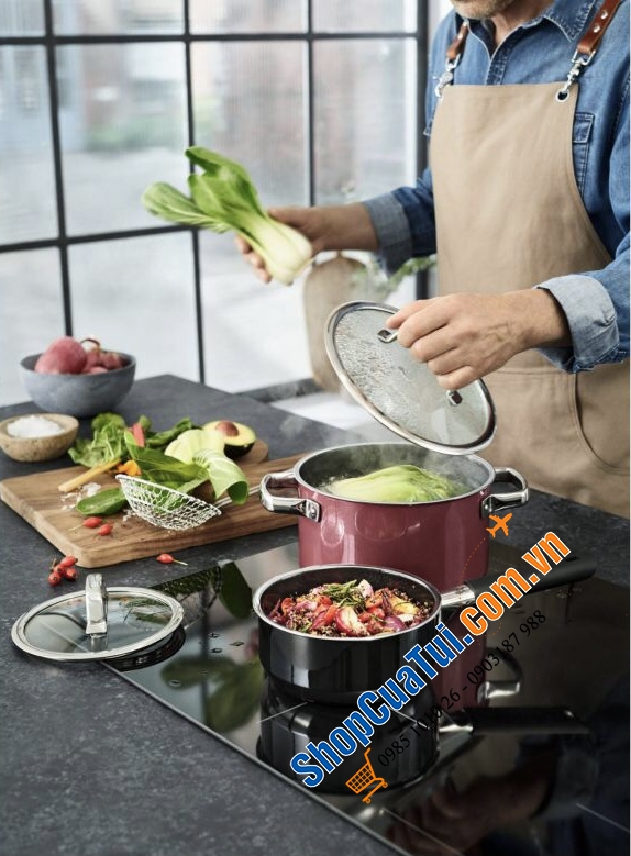 BỘ NỒI WMF FUSIONTEC FT Mineral 3 NỒI 1 QUÁNH - Màu đỏ đỗ - CAO CẤP - MADE IN GERMANY