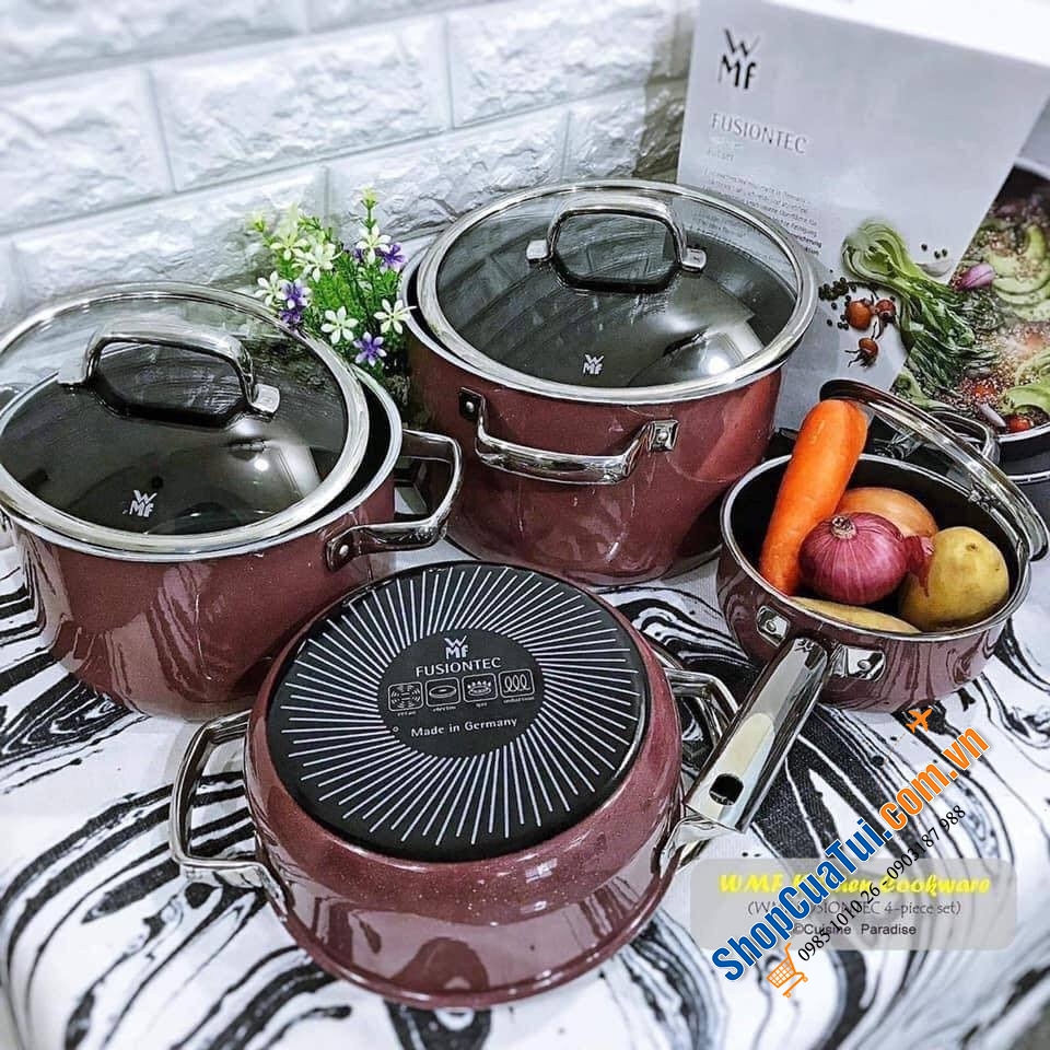 BỘ NỒI WMF FUSIONTEC FT Mineral 3 NỒI 1 QUÁNH - Màu đỏ đỗ - CAO CẤP - MADE IN GERMANY