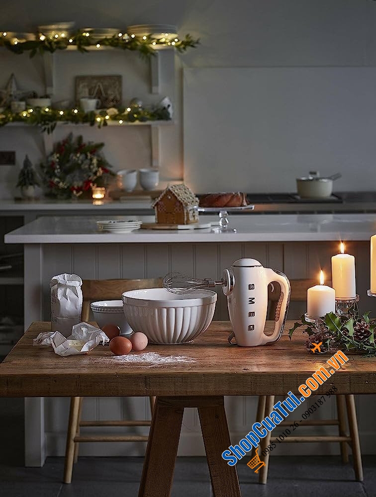 Máy đánh trứng trộn bột cầm tay SMEG HMF01CREU cream màu kem phong cách retro