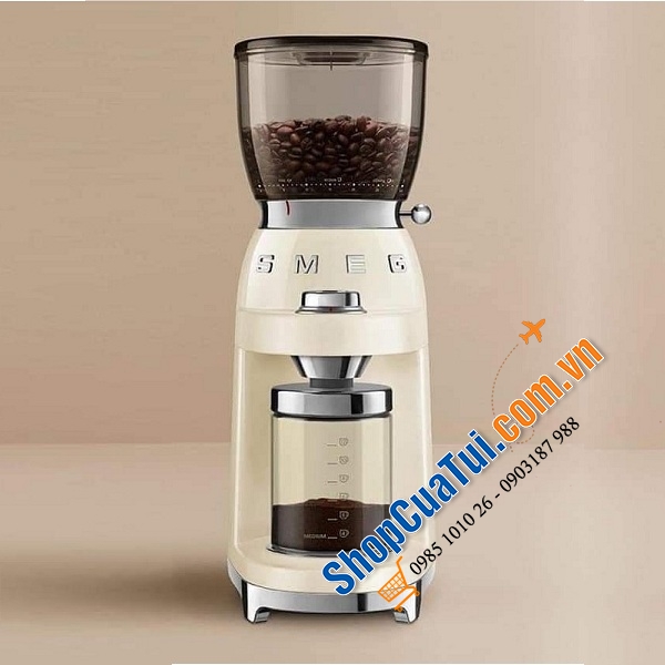 Máy Xay Hạt Cà Phê Smeg CGF01CREU Cream màu kem phong cách decor vintage