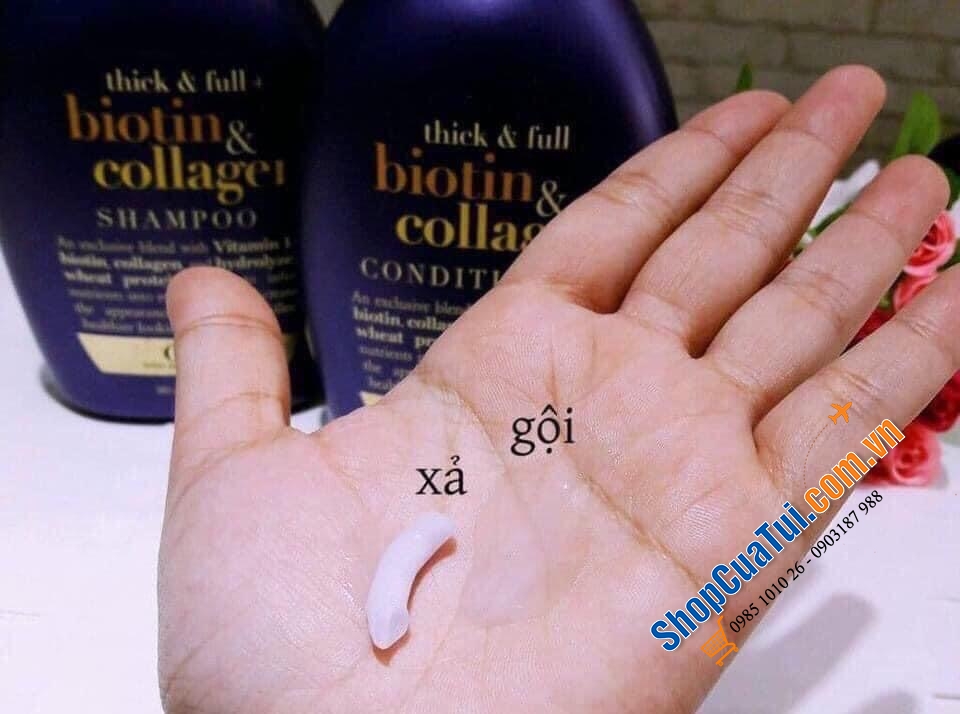 CẶP DẦU GỘI VÀ DẦU XẢ THICK & FULL BIOTIN COLLAGEN OGX TÍM 385ml nội địa ĐỨC giảm rụng tóc, dành cho tóc dễ giòn gãy, tóc yếu, tóc mỏng