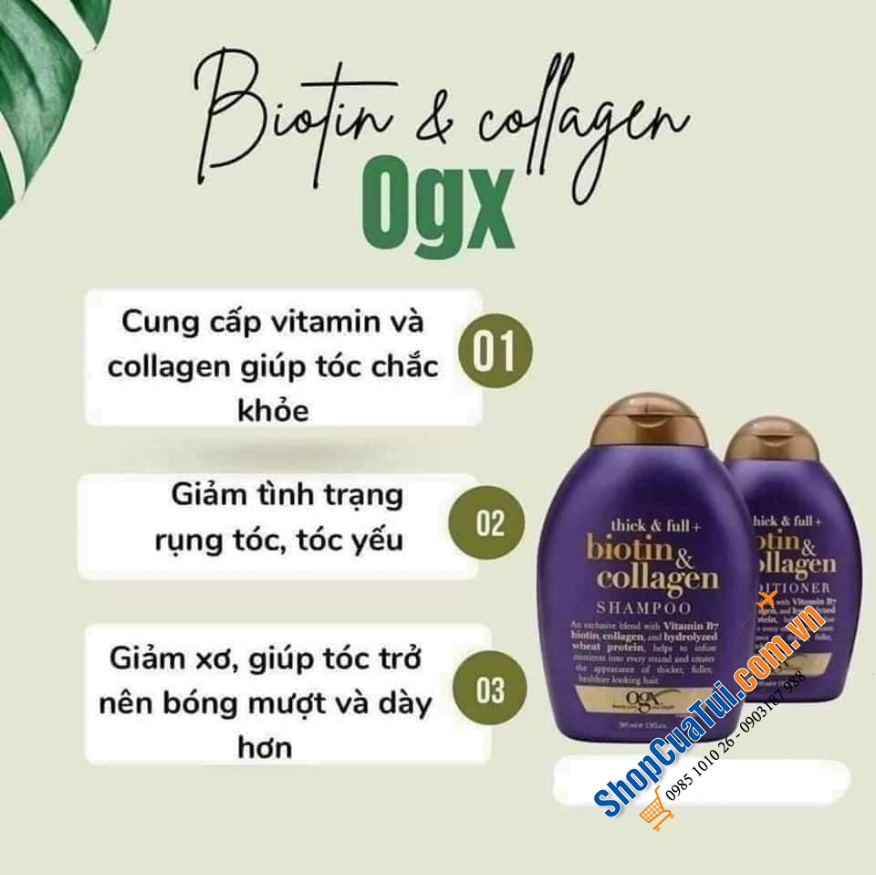 CẶP DẦU GỘI VÀ DẦU XẢ THICK & FULL BIOTIN COLLAGEN OGX TÍM 385ml nội địa ĐỨC giảm rụng tóc, dành cho tóc dễ giòn gãy, tóc yếu, tóc mỏng