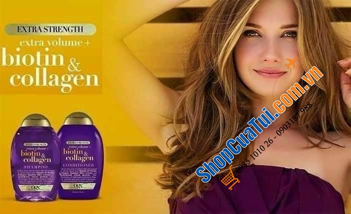 CẶP DẦU GỘI VÀ DẦU XẢ THICK & FULL BIOTIN COLLAGEN OGX TÍM 385ml nội địa ĐỨC giảm rụng tóc, dành cho tóc dễ giòn gãy, tóc yếu, tóc mỏng