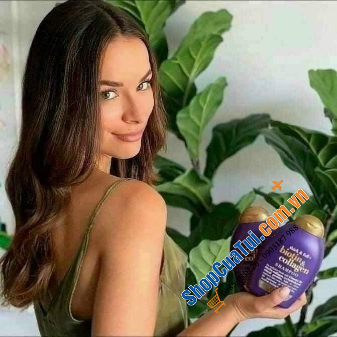 CẶP DẦU GỘI VÀ DẦU XẢ THICK & FULL BIOTIN COLLAGEN OGX TÍM 385ml nội địa ĐỨC giảm rụng tóc, dành cho tóc dễ giòn gãy, tóc yếu, tóc mỏng