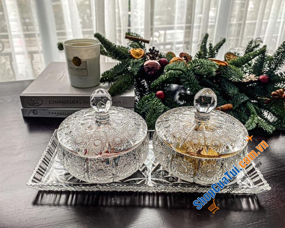 SIÊU PHẨM CỰC HIẾM SÉT KHAY  PHA LÊ BOHEMIA 40cm SIÊU ĐẸP.