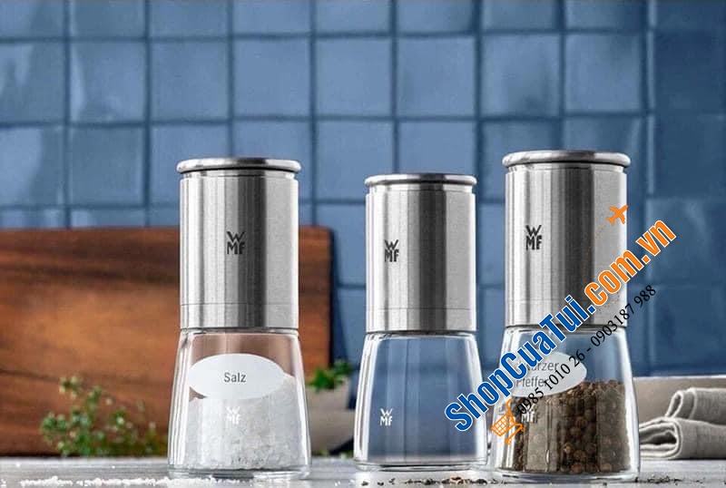 Lọ Xay muối, Xay tiêu Deluxe của WMF - xay, đựng và rắc tiêu, muối, ớt khô... bất kỳ loại gia vị nào