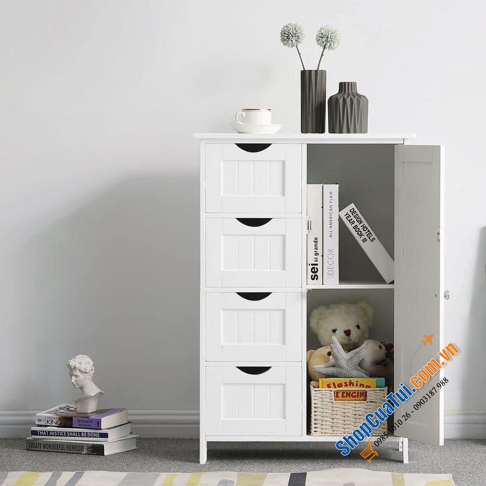 Tủ Gỗ 4 Ngăn VASAGLE của Songmics với vật liệu gỗ cao cấp, xử lý chống mối mọt, chống ẩm hiệu quả