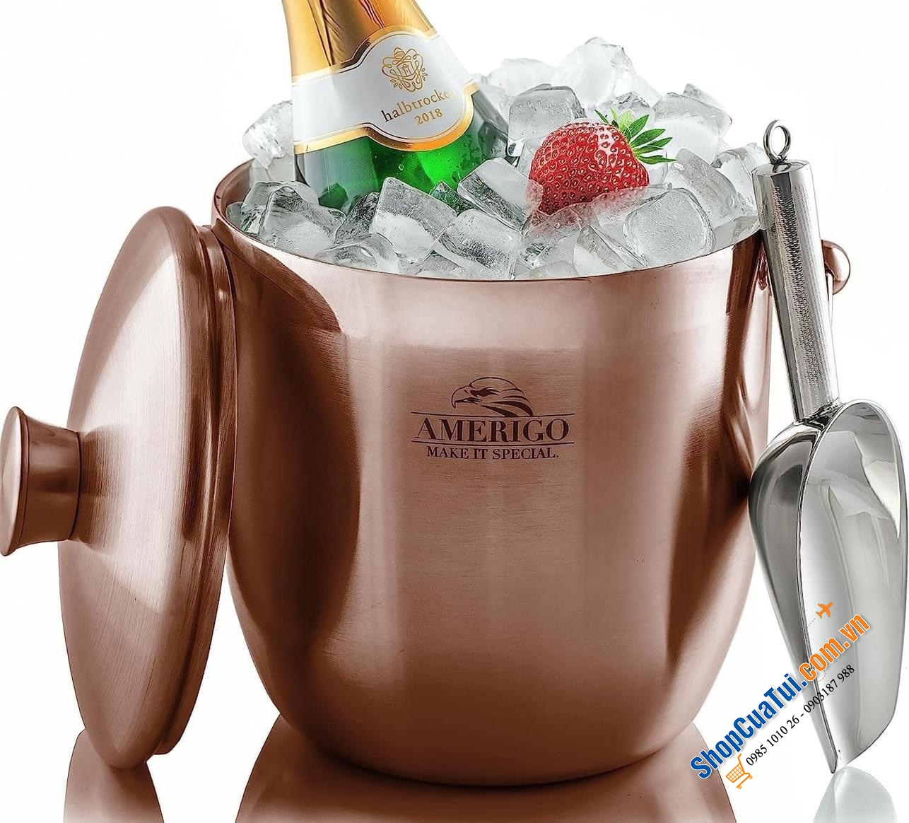 XÔ ĐÁ Ủ LẠNH RƯỢU AMERIGO màu đồng 3 lít