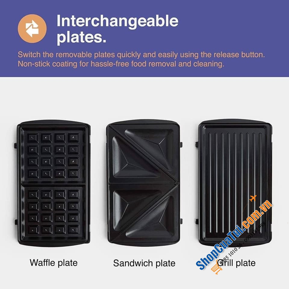 MÁY VONSHEF 3 in 1: NƯỚNG THỊT, KẸP SANDWICH, LÀM BÁNH WAFFEL