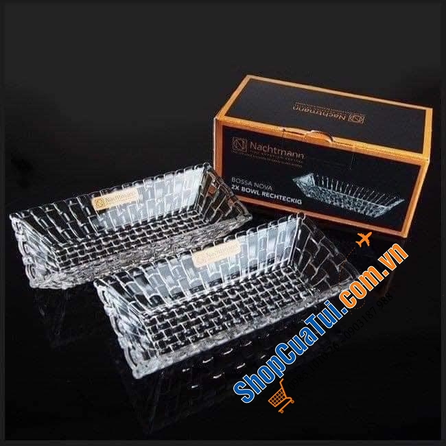 Set 2 bát chữ nhật Pha Lê Nachtmann Bossa Nova Bowl Rechteckig 97783 17cm.