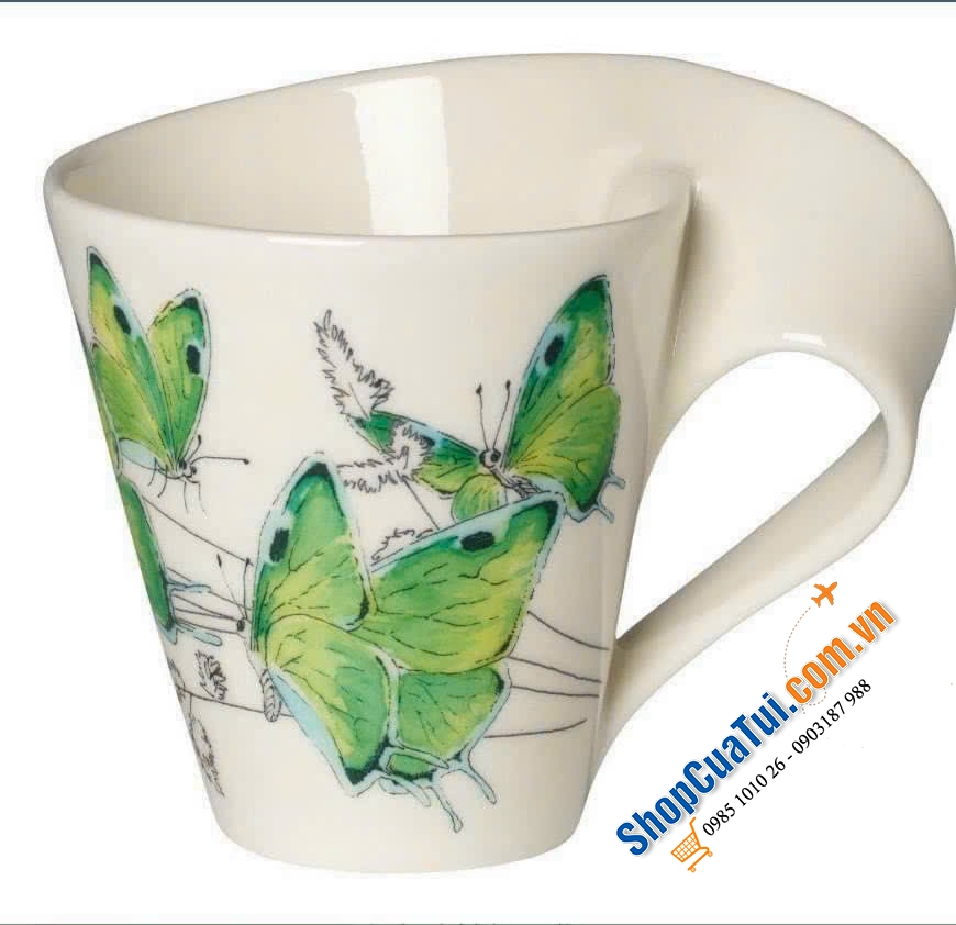 NewWave Café Mug 300 ml - Cốc VILLEROY & BOCH hoạ tiết vẹt xanh, bướm xanh có tay cầm 300ml - made in Germany