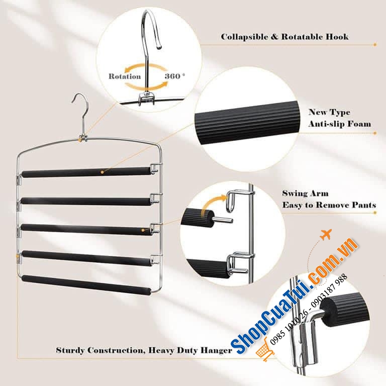 Set móc treo quần treo khăn siêu tiết kiệm diện tích SONGMICS - loại 2 layer