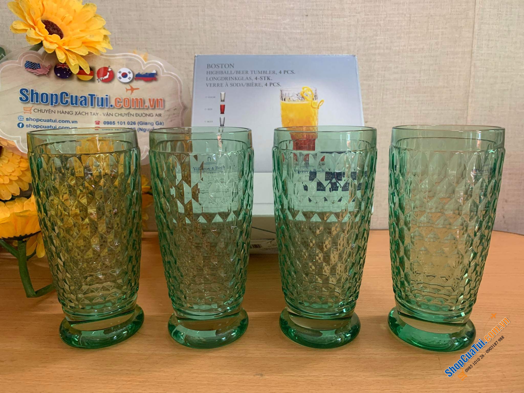 SET 4 CỐC VILLEROY & BOCH BOSTON 400ml Màu Xanh Lá - Made in Germany