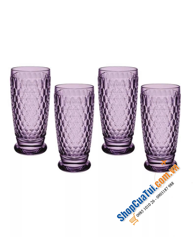 SET 4 CỐC DÁNG CAO VILLEROY & BOCH BOSTON 400ml mầu lavender- Made in Germany