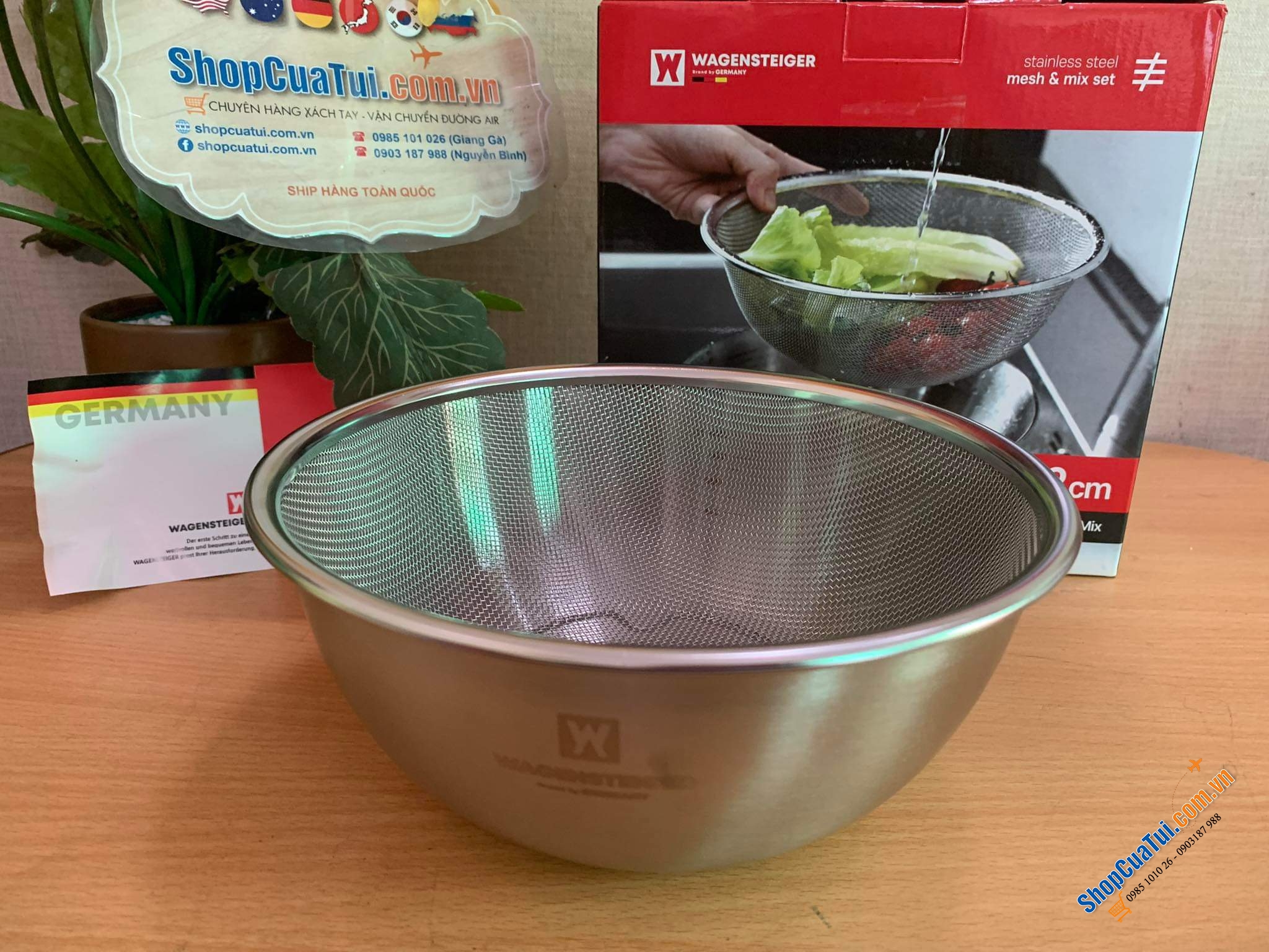 Set bát trộn và rổ lưới thép không gỉ WAGENSTEIGER 22cm hoặc 24cm - Sang trọng hợp về sinh phù hợp với mọi căn bếp