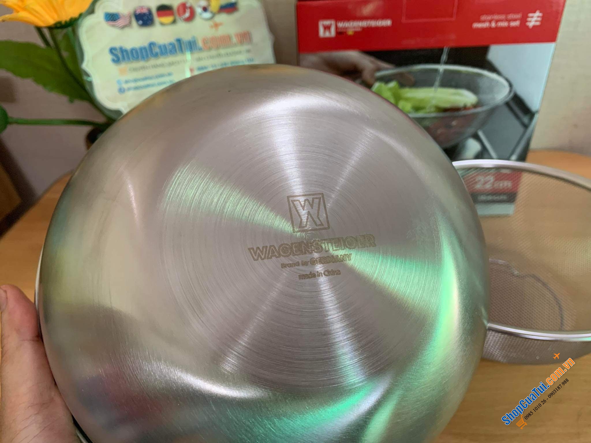 Set bát trộn và rổ lưới thép không gỉ WAGENSTEIGER 22cm hoặc 24cm - Sang trọng hợp về sinh phù hợp với mọi căn bếp