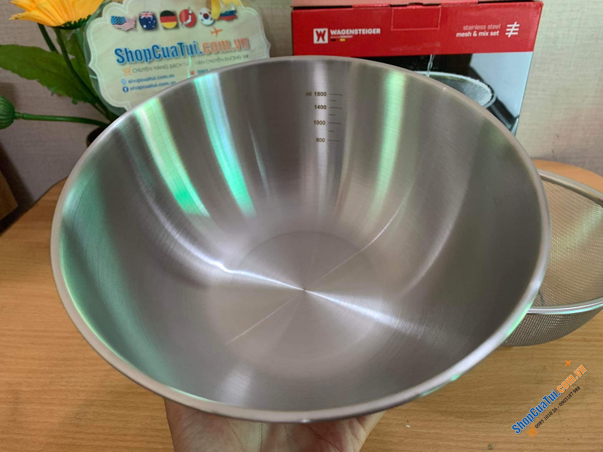 Set bát trộn và rổ lưới thép không gỉ WAGENSTEIGER 22cm hoặc 24cm - Sang trọng hợp về sinh phù hợp với mọi căn bếp