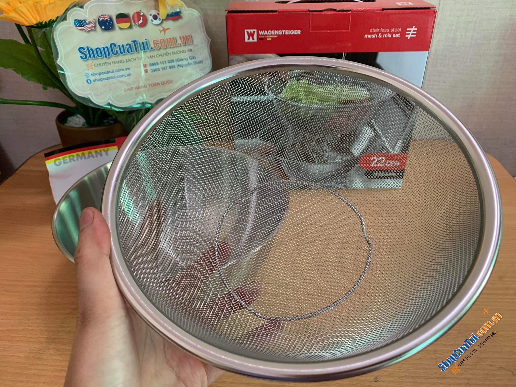 Set bát trộn và rổ lưới thép không gỉ WAGENSTEIGER 22cm hoặc 24cm - Sang trọng hợp về sinh phù hợp với mọi căn bếp